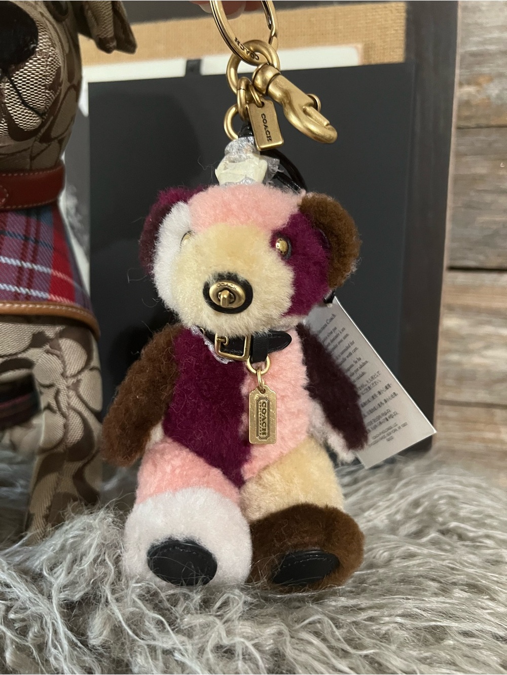 COACH Shearling patchwork bear Bag Charm Keychain - Picture 4 of 4